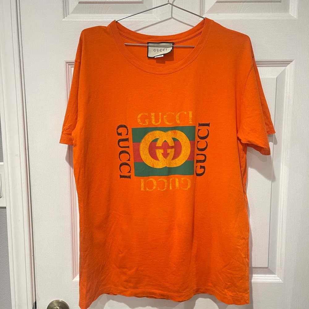 Gucci Bright Orange Classic Logo Graphic Tee